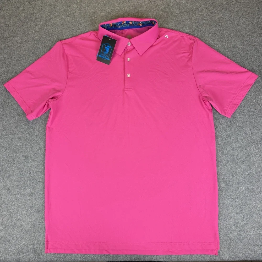 Scales Polo Shirt Mens Large L Hot Pink Tropical Floral Collar Fish Golf Top New